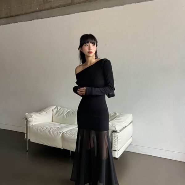 3c7ba7608a3101bf25c4bd97dc7e9116 斜肩網紗拼接洋裝