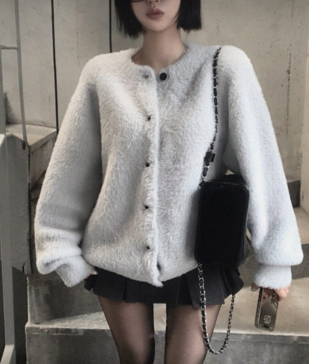 水貂圓領開襟外套